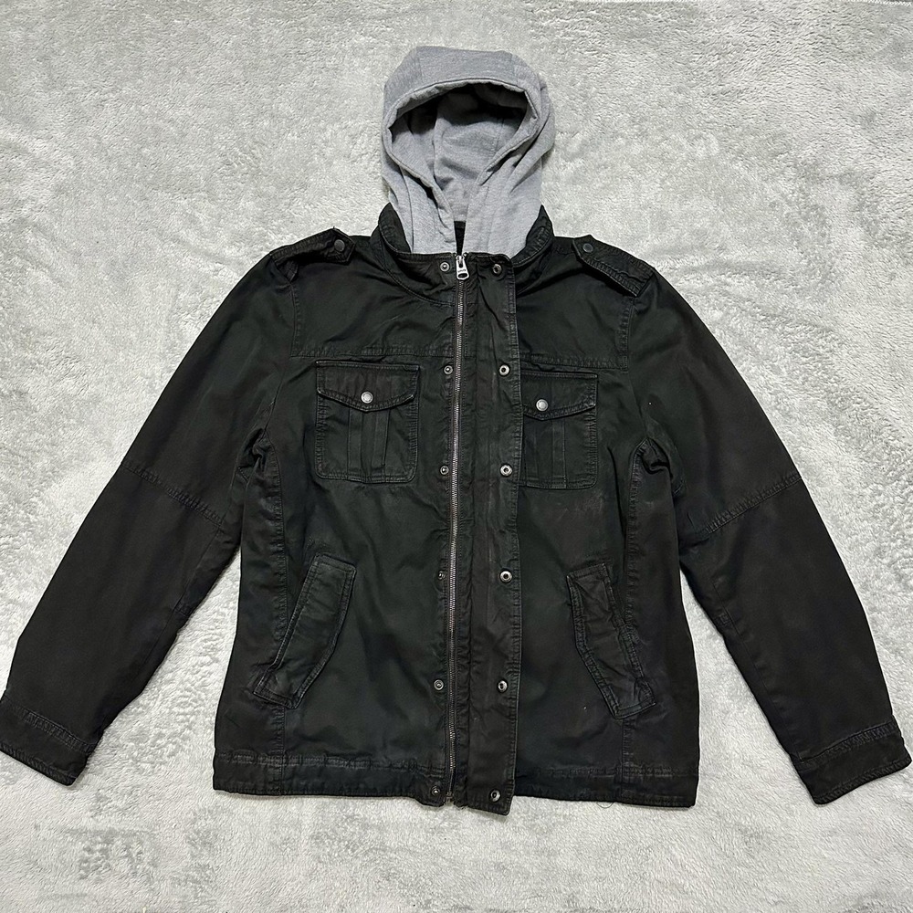 LEVI'S Field Jacket Mens L Black Sherpa Lined Removable Hood Zip Outdoor Utility